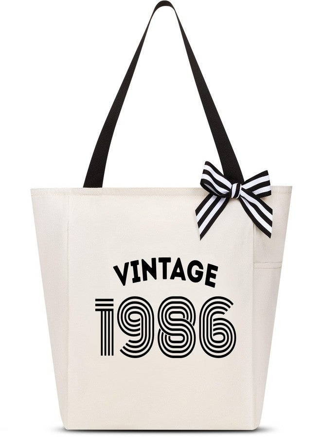 Vavabox 40th Birthday Gifts Women, Unique 40 Years Old Tote Bag, Vintage 1986 Handbag Gifts for Her Mom Wife Aunt Sister Friend (1986, Beige) - Image 1