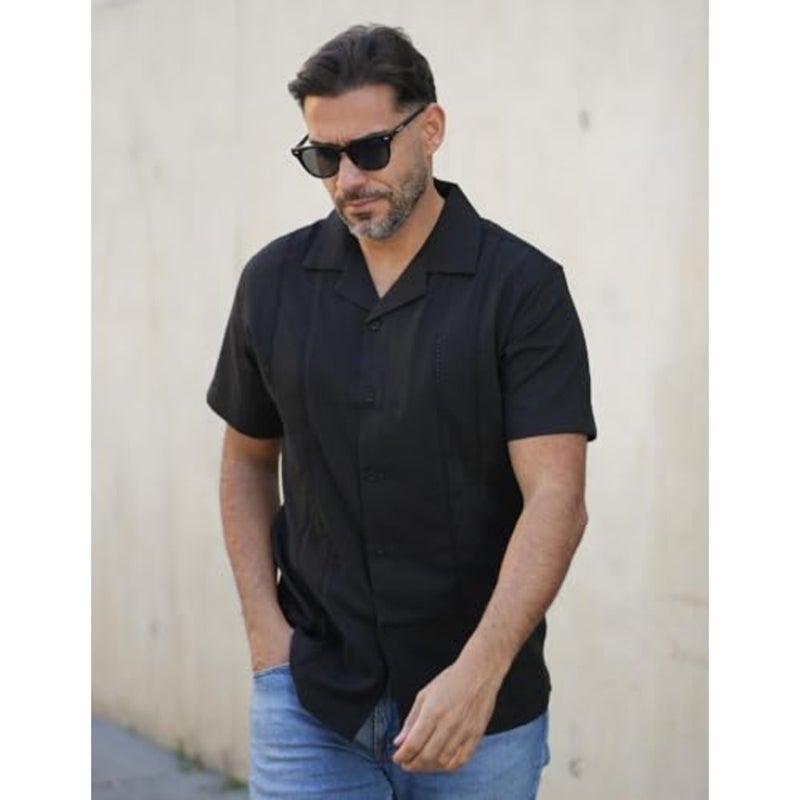 قمصان COOFANDY Guayabera للرجال كوبية بأكمام قصيرة وأزرار سفلية للصيف وقمصان كتان - Image 4