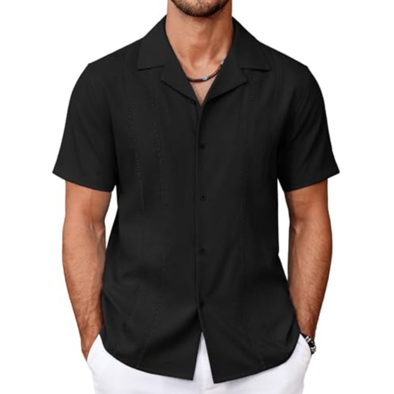 قمصان COOFANDY Guayabera للرجال كوبية بأكمام قصيرة وأزرار سفلية للصيف وقمصان كتان - Image 1