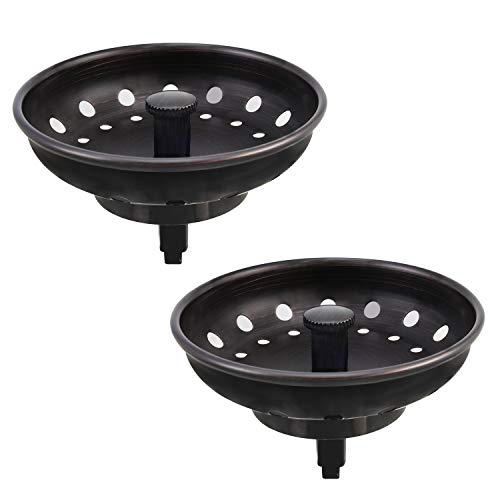 KONE Kitchen Sink Stopper and Strainer 2 Pack Oil Rubbed Bronze Sink Basket Strainer Replacement for Standard 3-1/2 inch Drain, Stainless Steel ORB Body Metal Center Knob with Rubber Drain Stopper - Image 1