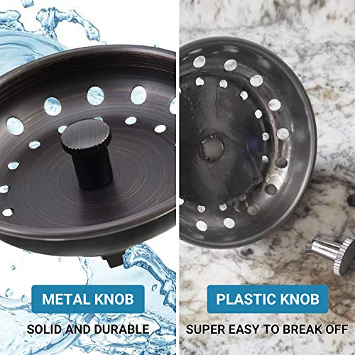 KONE Kitchen Sink Stopper and Strainer 2 Pack Oil Rubbed Bronze Sink Basket Strainer Replacement for Standard 3-1/2 inch Drain, Stainless Steel ORB Body Metal Center Knob with Rubber Drain Stopper - Image 4