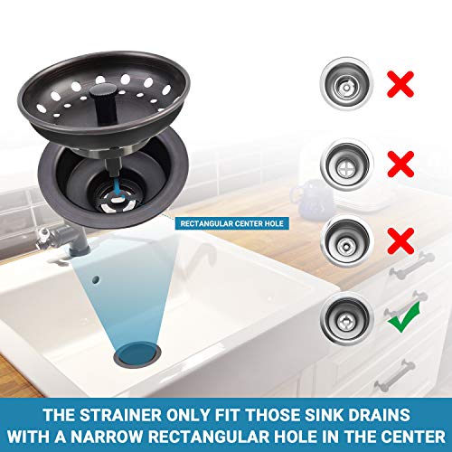 KONE Kitchen Sink Stopper and Strainer 2 Pack Oil Rubbed Bronze Sink Basket Strainer Replacement for Standard 3-1/2 inch Drain, Stainless Steel ORB Body Metal Center Knob with Rubber Drain Stopper - Image 2