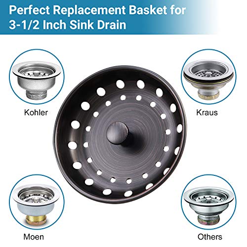 KONE Kitchen Sink Stopper and Strainer 2 Pack Oil Rubbed Bronze Sink Basket Strainer Replacement for Standard 3-1/2 inch Drain, Stainless Steel ORB Body Metal Center Knob with Rubber Drain Stopper - Image 5