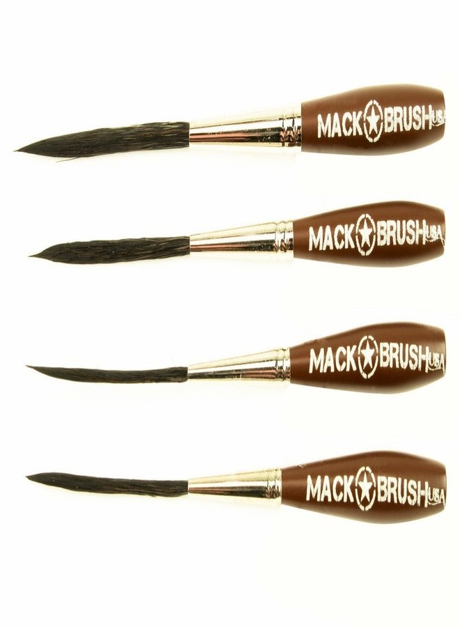 Mack Brush Set of 4 Sizes 000-2 Series Long Bob Pinstriping Scrolling Brush Black Synthetic & Blue Squirrel 1 3/4" Hair Length - Image 2