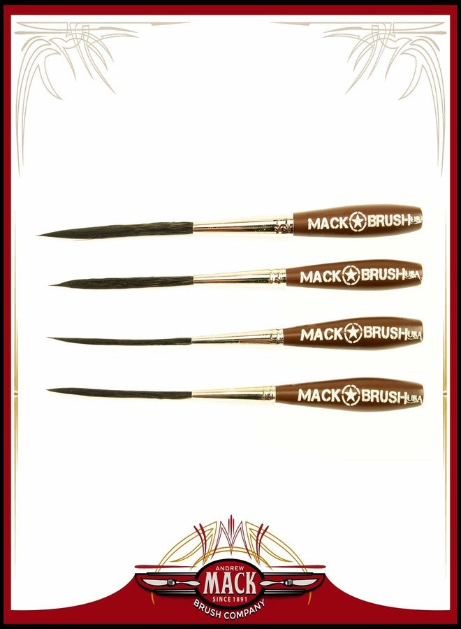 Mack Brush Set of 4 Sizes 000-2 Series Long Bob Pinstriping Scrolling Brush Black Synthetic & Blue Squirrel 1 3/4" Hair Length - Image 1
