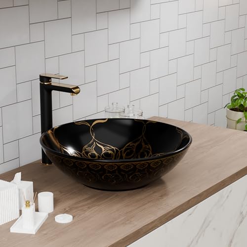 B Backline Ceramic Moroccan Table Top Wash Basin/Counter Top Wash Basin/Bathroom Sink For Bathrooms & Livingroom 41 X 41 X 14 Cm (Black Gold Glossy) - Image 2