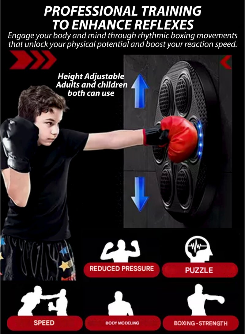 دي بلو جهاز ملاكمة ذكي موسيقي للتثبيت على الحائط مع ارتفاع قابل للتعديل وشاشة LED، تأثيرات إضاءة RGB، مكبر صوت بلوتوث، تتبع أهداف اللكم، 15 وضعًا وسرعة للتدريب، يشمل قفازات، تدريب على رد الفعل للأطفال والبالغين ومناسب لتمارين اللياقة البدنية المنزلية. لعبة رياضية تعليمية للأطفال، وسادة ملاكمة للتدريب - Image 2