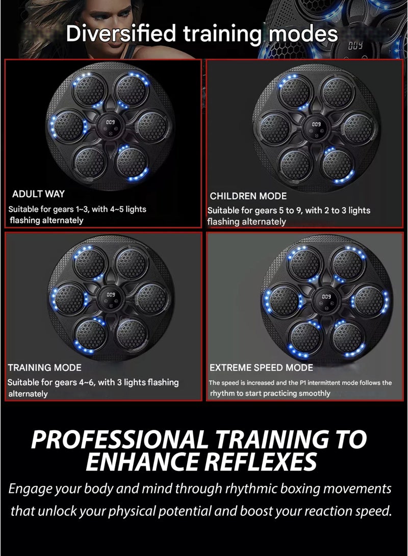دي بلو جهاز ملاكمة ذكي موسيقي للتثبيت على الحائط مع ارتفاع قابل للتعديل وشاشة LED، تأثيرات إضاءة RGB، مكبر صوت بلوتوث، تتبع أهداف اللكم، 15 وضعًا وسرعة للتدريب، يشمل قفازات، تدريب على رد الفعل للأطفال والبالغين ومناسب لتمارين اللياقة البدنية المنزلية. لعبة رياضية تعليمية للأطفال، وسادة ملاكمة للتدريب - Image 5
