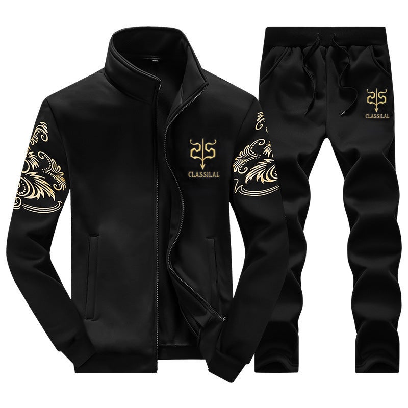 AliExpress Explosions 2022 Spring and Autumn Thin Mens Casual Sweatshirt suit Youth Mens Sports Jacket Foreign Trade Sweatshirt Black - Image 1