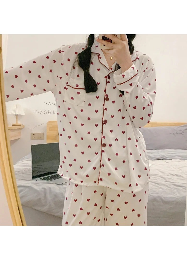 Elegant Women's Pajama Set in White with Black Hearts - Image 3