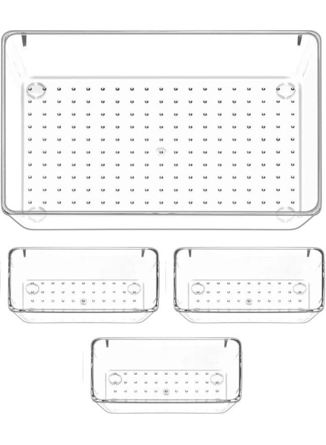 4 Pieces Clear Plastic Drawer Organizer Set, Different Sizes Desk Drawer Dividers and Storage Boxes for Makeup, Jewelry, Bedroom, Bathroom, Office - Image 1