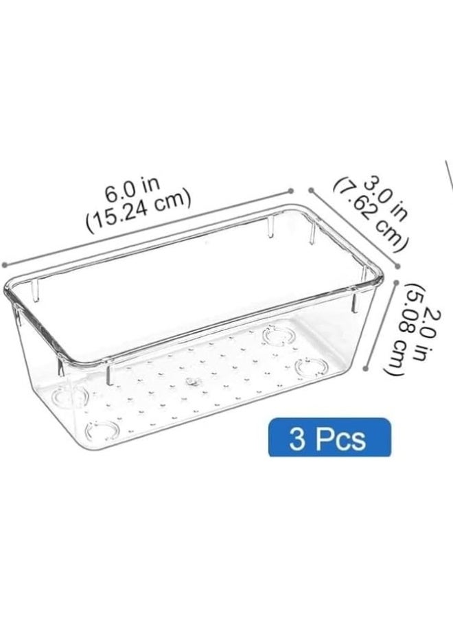 4 Pieces Clear Plastic Drawer Organizer Set, Different Sizes Desk Drawer Dividers and Storage Boxes for Makeup, Jewelry, Bedroom, Bathroom, Office - Image 3
