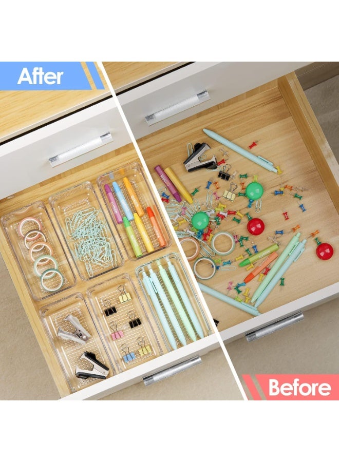 4 Pieces Clear Plastic Drawer Organizer Set, Different Sizes Desk Drawer Dividers and Storage Boxes for Makeup, Jewelry, Bedroom, Bathroom, Office - Image 4