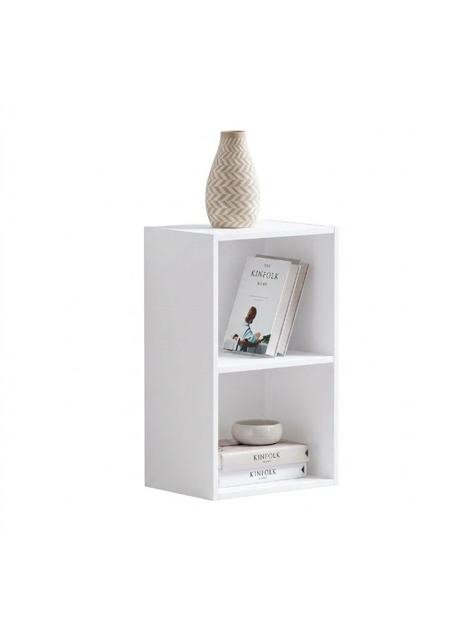2-Tier White Wooden Bookcase Storage and Display Unit, 55x33x24 cm - Image 1
