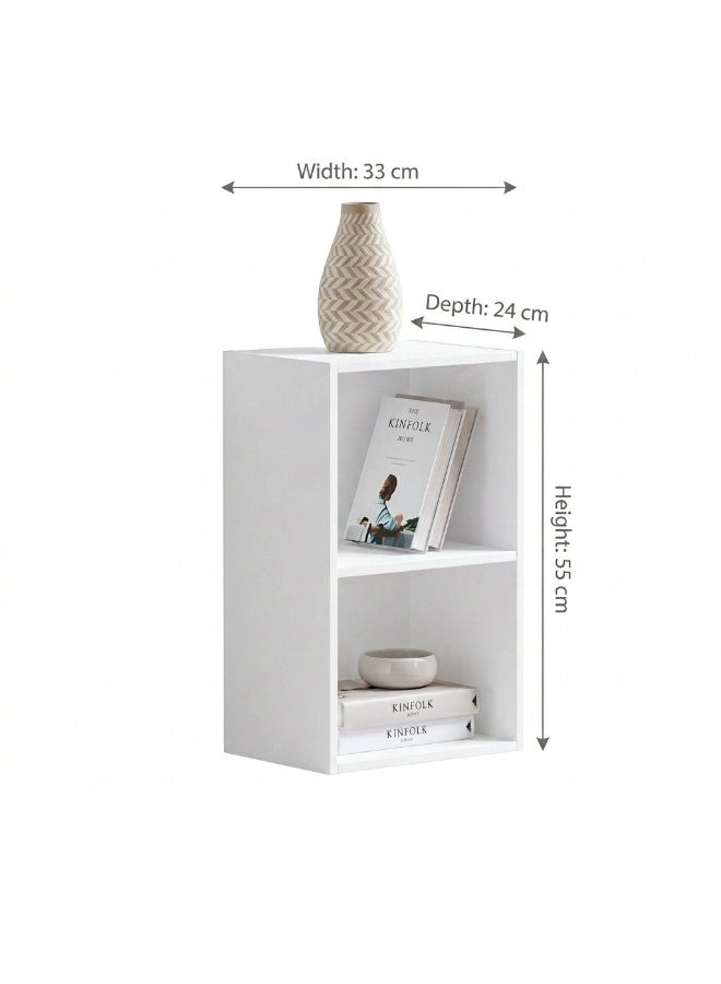 2-Tier White Wooden Bookcase Storage and Display Unit, 55x33x24 cm - Image 2