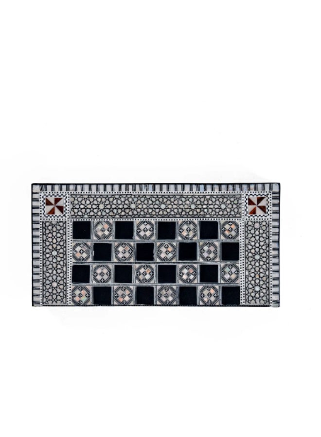 Handmade Backgammon & Chess Wooden Folding Board Inlaid with Mother of Pearl & Green Abalone Shell, Black - Size 40x40 cm - Image 3
