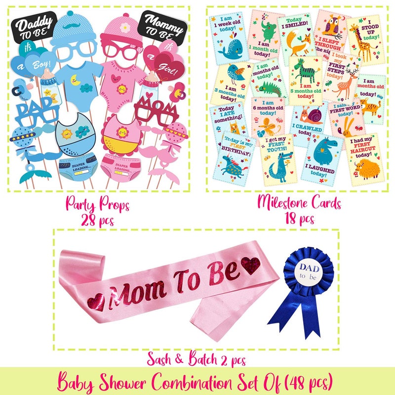 Wobbox Baby Shower Decoration Items| Baby Shower Ceremony Photo Booth Props for Photoshoot, Daddy to Be Badge & Mom to Be Sash with Milestone Card, Godh Bharai Ceremony Decoration Kit-(FP774) - Image 2