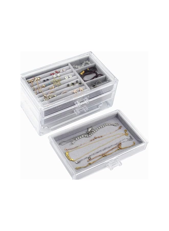 PROMASS Jewelry Box Organizer with 3 Drawers,Jewelry Organizer Velvet Jewelry Box Clear Jewelry Display Case for Women Earring Rings Bangle Bracelet and Necklace Holder Storage - Image 3