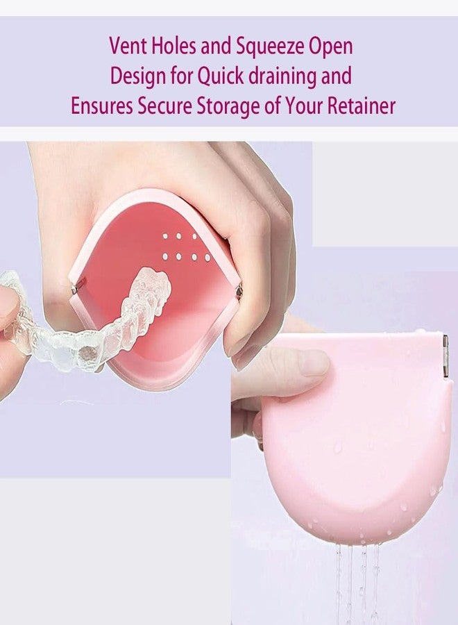 SNAWOP Retainer Case with Vent Holes Slim Silicone Cute Retainer Holder Portable Thin Braces Case Compatible with Invisalign Travel Denture Night Mouth Guard Aligner Box (Pink - Image 3