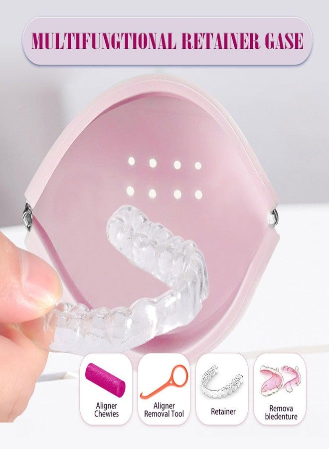 SNAWOP Retainer Case with Vent Holes Slim Silicone Cute Retainer Holder Portable Thin Braces Case Compatible with Invisalign Travel Denture Night Mouth Guard Aligner Box (Pink - Image 2