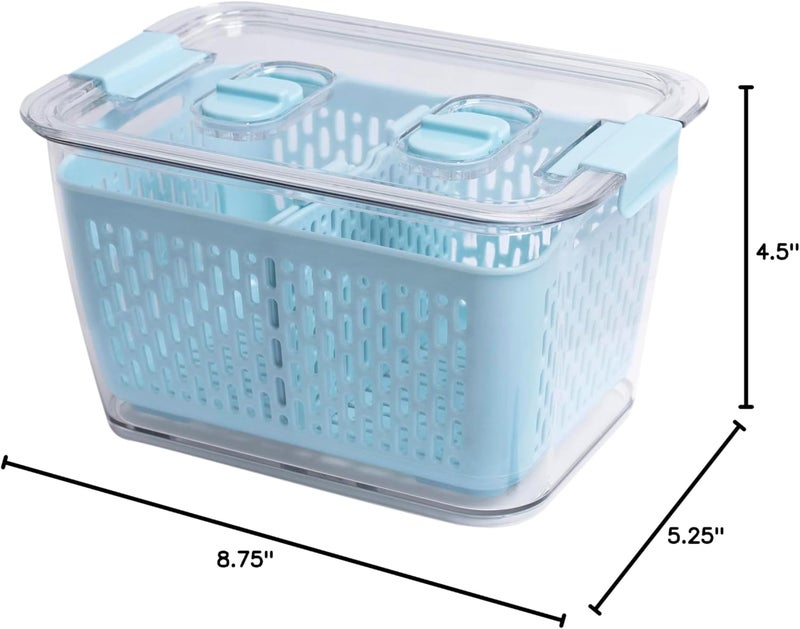 Kitchen Spaces Colander Bin Produce Saver Fridge Organizer With Lid Wash Strain and Store Great for Refrigerator Freezer and Pantry Medium Blue Pack of 1 - Image 4