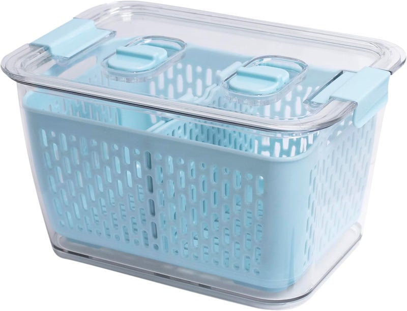 Kitchen Spaces Colander Bin Produce Saver Fridge Organizer With Lid Wash Strain and Store Great for Refrigerator Freezer and Pantry Medium Blue Pack of 1 - Image 2