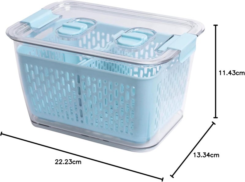 Kitchen Spaces Colander Bin Produce Saver Fridge Organizer With Lid Wash Strain and Store Great for Refrigerator Freezer and Pantry Medium Blue Pack of 1 - Image 3
