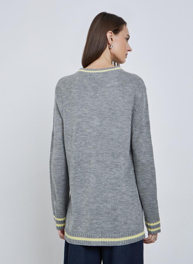 ستايلي كارديجان مخطط بقصة عادية وأزرار - Image 4