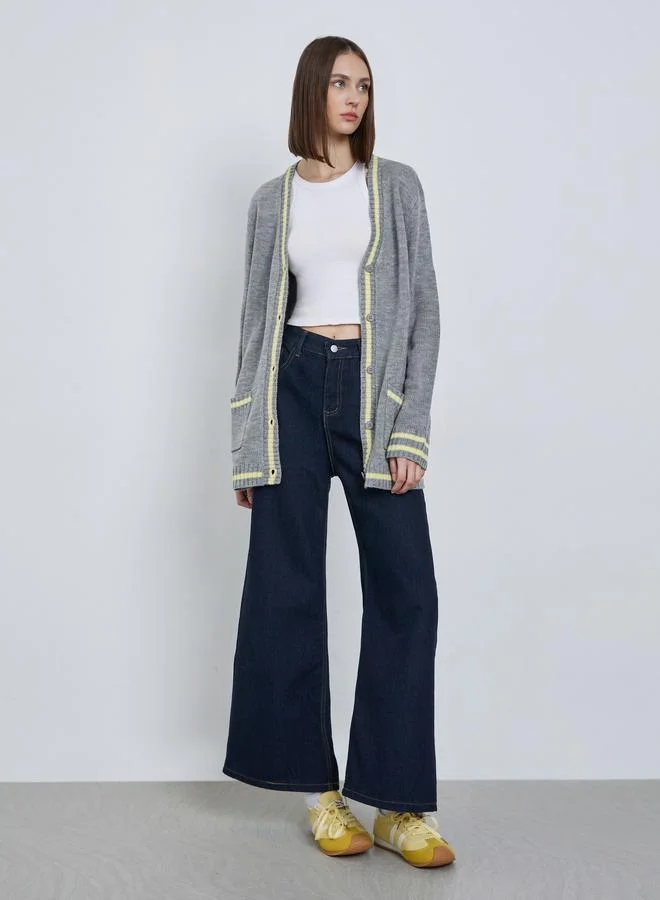 ستايلي كارديجان مخطط بقصة عادية وأزرار