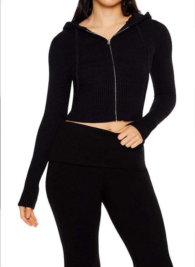 FOREVER 21 Hooded Cropped Zip-Up Sweater - Image 1