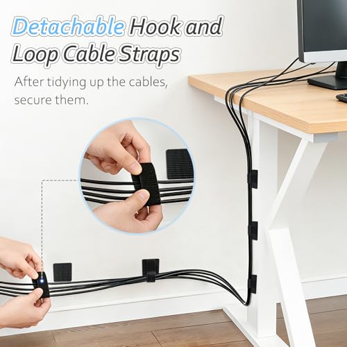 Znben Cable Management Under Desk, Znben Detachable Cable Straps Heavy Duty Hook and Loop Cable Ties Reusable 20 Pack - Image 4