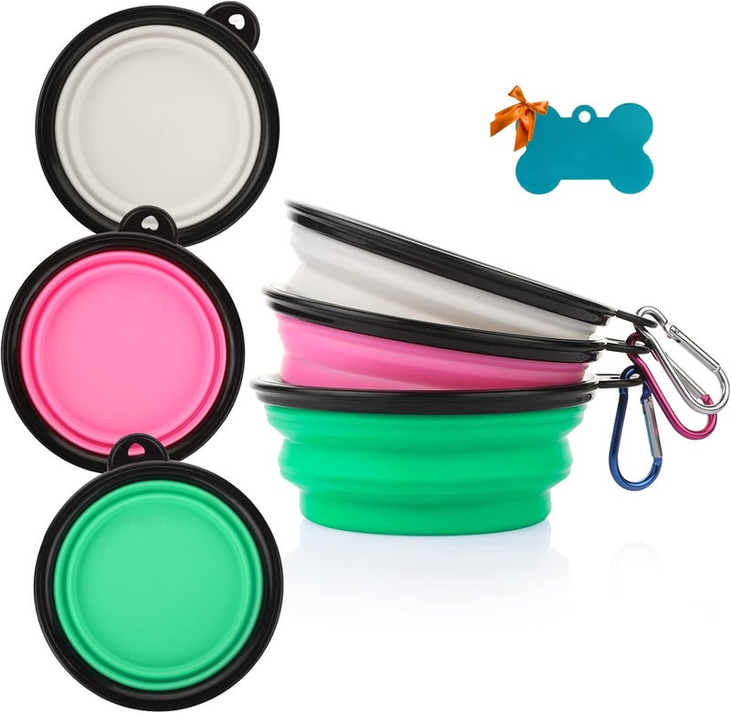 MXZONE Collapsible Dog Bowls, 3 Pack Collapsable Doggy Water Bowl for Cats Dogs, Portable Travel Dog Feeding Watering Dish for Pet Camping Walking with 2 Carabiners - Image 1