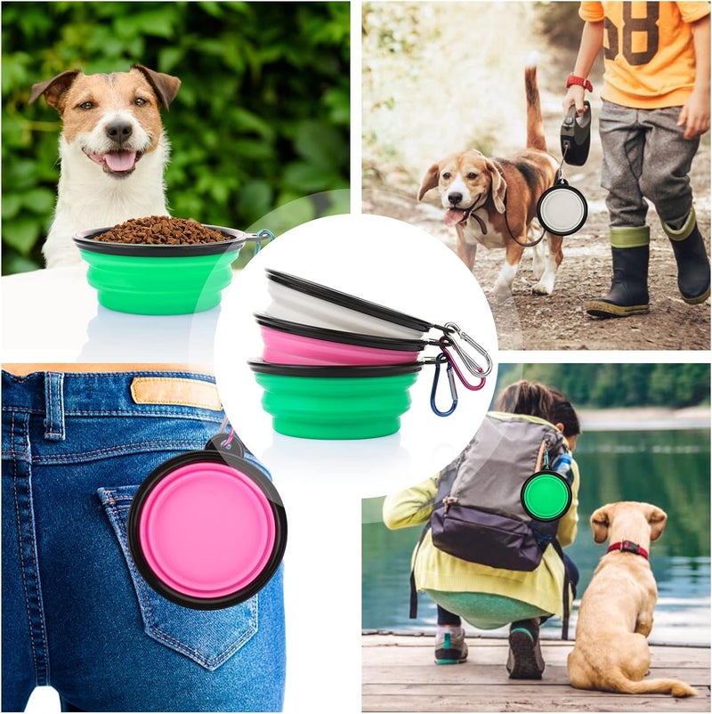 MXZONE Collapsible Dog Bowls, 3 Pack Collapsable Doggy Water Bowl for Cats Dogs, Portable Travel Dog Feeding Watering Dish for Pet Camping Walking with 2 Carabiners - Image 4