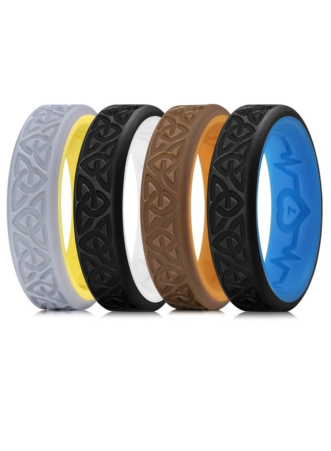 King Will Silicone Wedding Rings For Men, 4 Pack Rubber Wedding Bands with Celtic Knot Pattern, 8mm Wide 2.2mm Thick, Comfort Fit Size 12 - Image 2