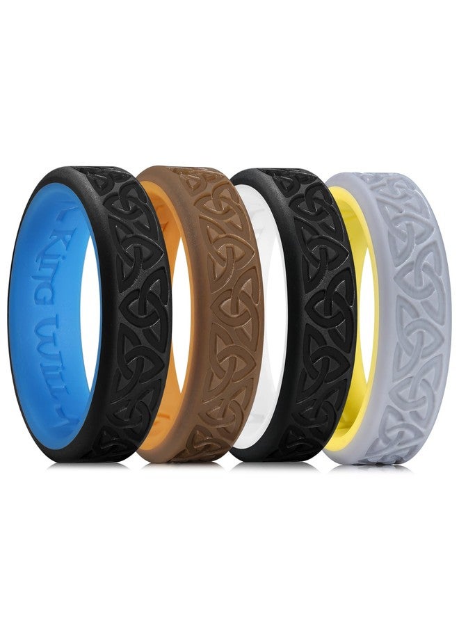 King Will Silicone Wedding Rings For Men, 4 Pack Rubber Wedding Bands with Celtic Knot Pattern, 8mm Wide 2.2mm Thick, Comfort Fit Size 12 - Image 1