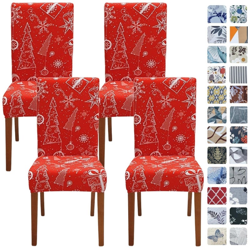 SPRINGRICO Christmas Chair Covers for Dining Room Set of 4 Stretch Dining Chair Cover Kitchen Parsons Chair Slipcovers Removable Seat Covers for Home Decorations Party 4 Pack Style3 Xmas - Image 2