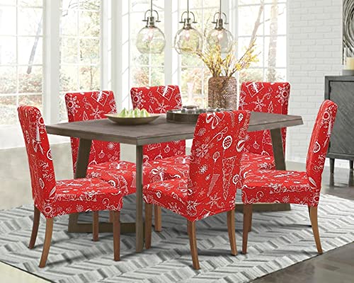 SPRINGRICO Christmas Chair Covers for Dining Room Set of 4 Stretch Dining Chair Cover Kitchen Parsons Chair Slipcovers Removable Seat Covers for Home Decorations Party 4 Pack Style3 Xmas - Image 3