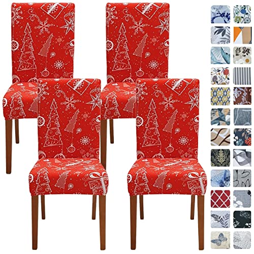 SPRINGRICO Christmas Chair Covers for Dining Room Set of 4 Stretch Dining Chair Cover Kitchen Parsons Chair Slipcovers Removable Seat Covers for Home Decorations Party 4 Pack Style3 Xmas - Image 1