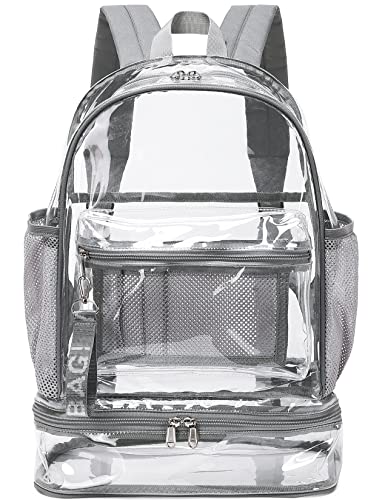 mygreen Clear Backpack with Bottom Compartment for Lunch Box or Shoes 2in1 Design for School Sports Work Stadium Security Travel College Grey - Image 1