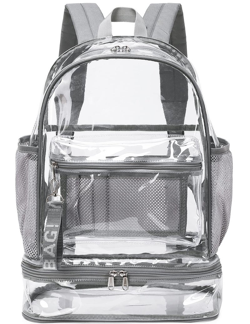mygreen Clear Backpack with Bottom Compartment for Lunch Box or Shoes 2in1 Design for School Sports Work Stadium Security Travel College Grey - Image 2