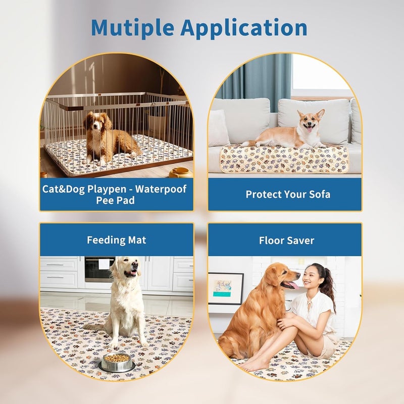 إكسفور إكسيفور وسادات تبول قابلة للغسل للكلاب، 50×70 سم وسادات جرو فائقة الامتصاص مع بكرة إزالة شعر الحيوانات الأليفة، وسادات تدريب جرو قابلة لإعادة الاستخدام، حصيرة تبول غير قابلة للانزلاق لروضة اللعب والقفص والسرير، بيج - Image 2