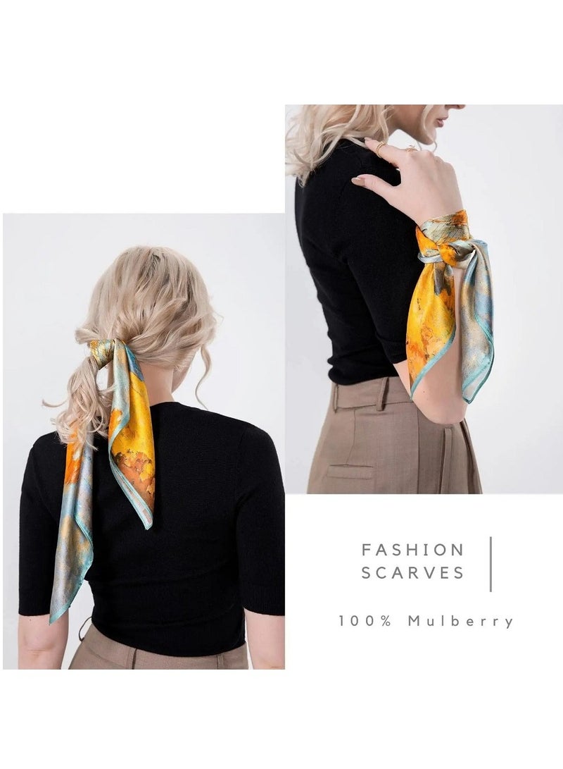 SYOSI وشاح رقبة من حرير التوت بنسبة 100%، مقاس 21 بوصة × 21 بوصة، وشاح مربع صغير للنساء، وشاح حريري، وشاح حريري مربع للنساء، وشاح بمقبض حقيبة - Image 5