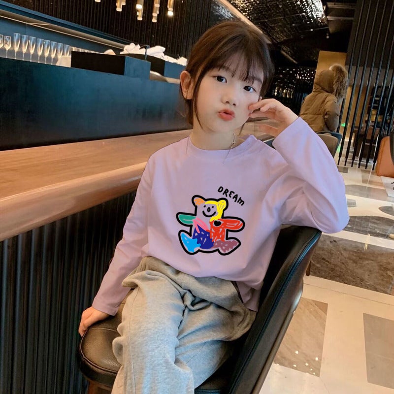 H2113# Casual Cartoon Printed Boys And Girls Baby Korean T-Shirt 2024 New Cartoon Long Sleeve Zhongda - Image 2