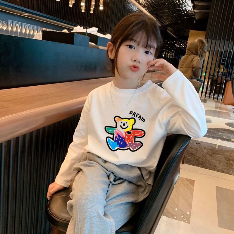 H2113# Casual Cartoon Printed Boys And Girls Baby Korean T-Shirt 2024 New Cartoon Long Sleeve Zhongda - Image 3
