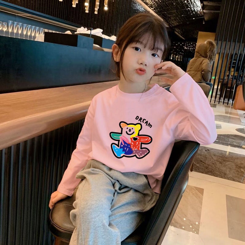 H2113# Casual Cartoon Printed Boys And Girls Baby Korean T-Shirt 2024 New Cartoon Long Sleeve Zhongda - Image 5