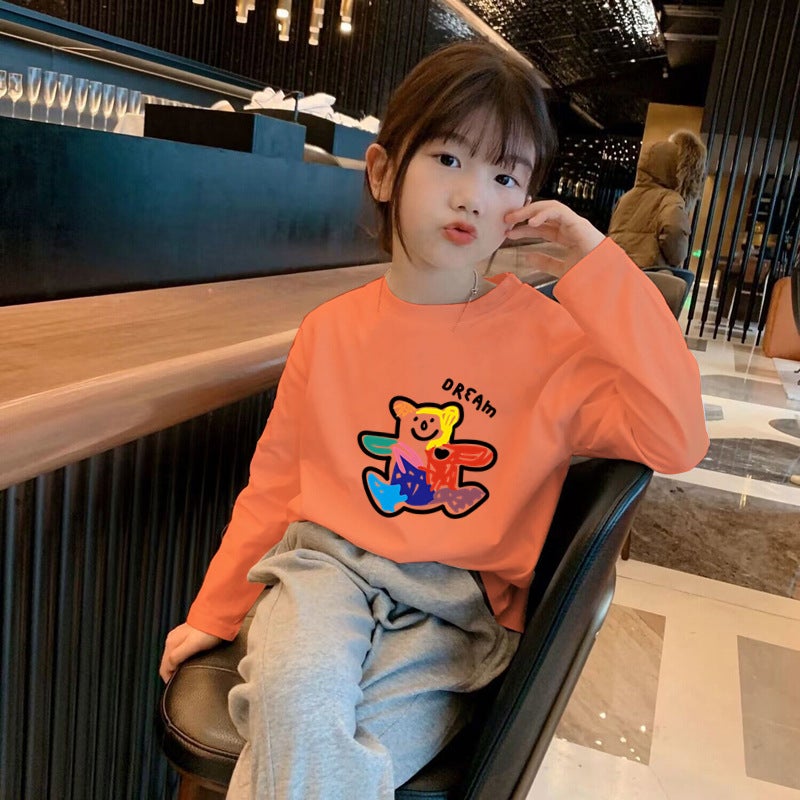 H2113# Casual Cartoon Printed Boys And Girls Baby Korean T-Shirt 2024 New Cartoon Long Sleeve Zhongda - Image 1