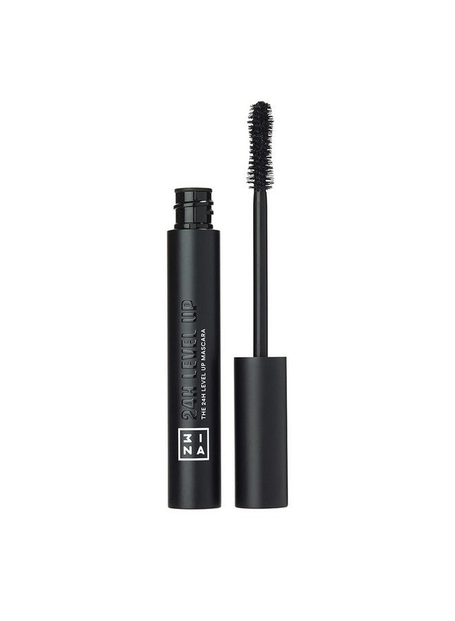 3INA Makeup Vegan Cruelty Free The 24H Level Up Mascara 900 Black Mascara Long Lashes Extreme Definition Volume Length Curve Panoramic Effect Metallic Tube Hourglass Brush - Image 2
