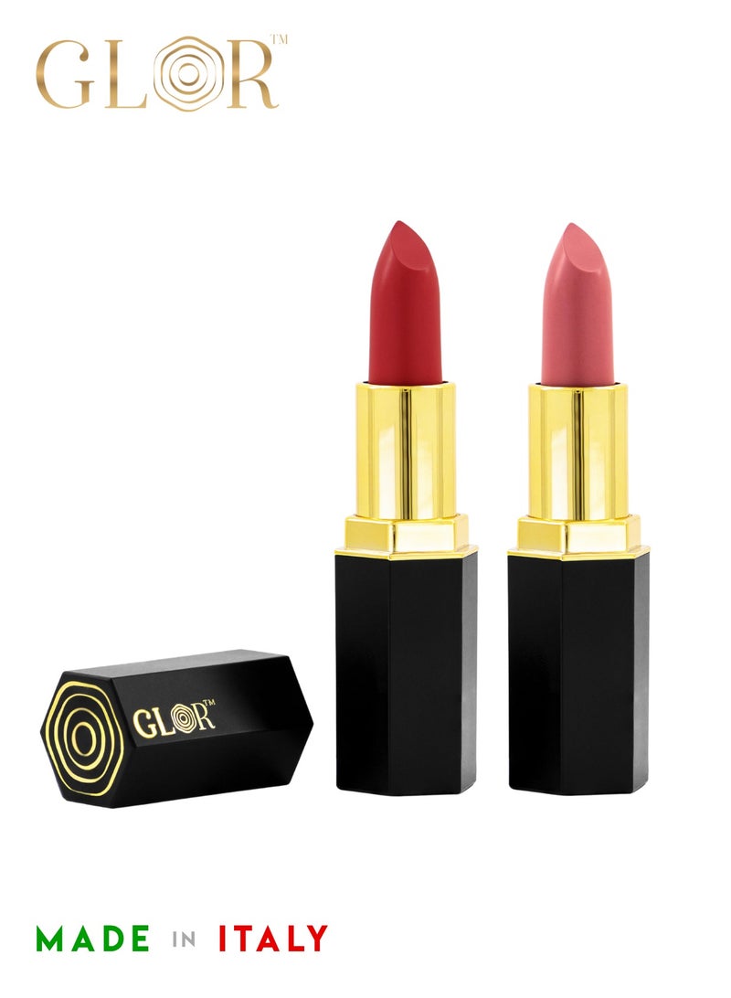 Glor Endless Charm Lipstick– Intense Long-Lasting Color, Luxurious Moisture, Ultra-Creamy Formula for Beautiful Lips-Voila + Whispering Rose - Image 1