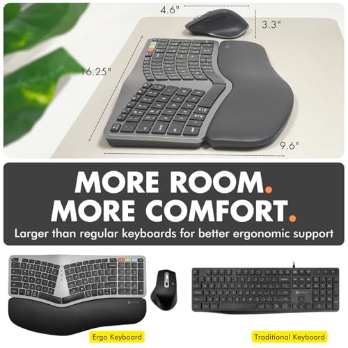 X9 Performance X9 Ergonomic Keyboard and Mouse Wireless Combo - Ergo Split Keyboard with Wrist Rest and Mouse, 2.4G and Bluetooth, Full-Size Wireless Carpal Tunnel Ergonomic Keyboard and Mouse for Laptop and PC - Image 5