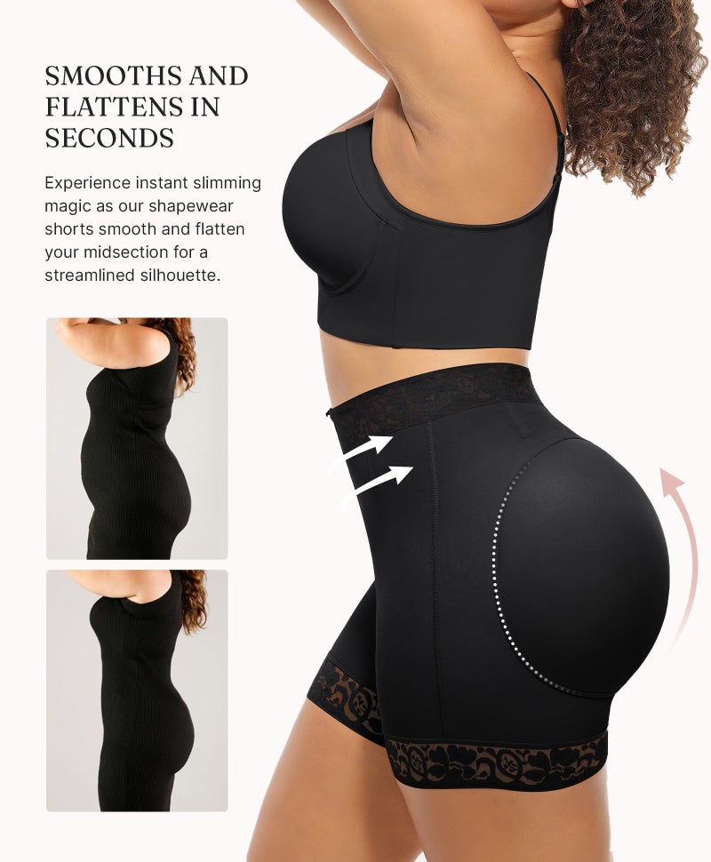 FeelinGirl Body Shaper Shorts Mid-Rise Butt Lifter Shapewear Tummy Control Waist Trainer for Women Black L - Image 3
